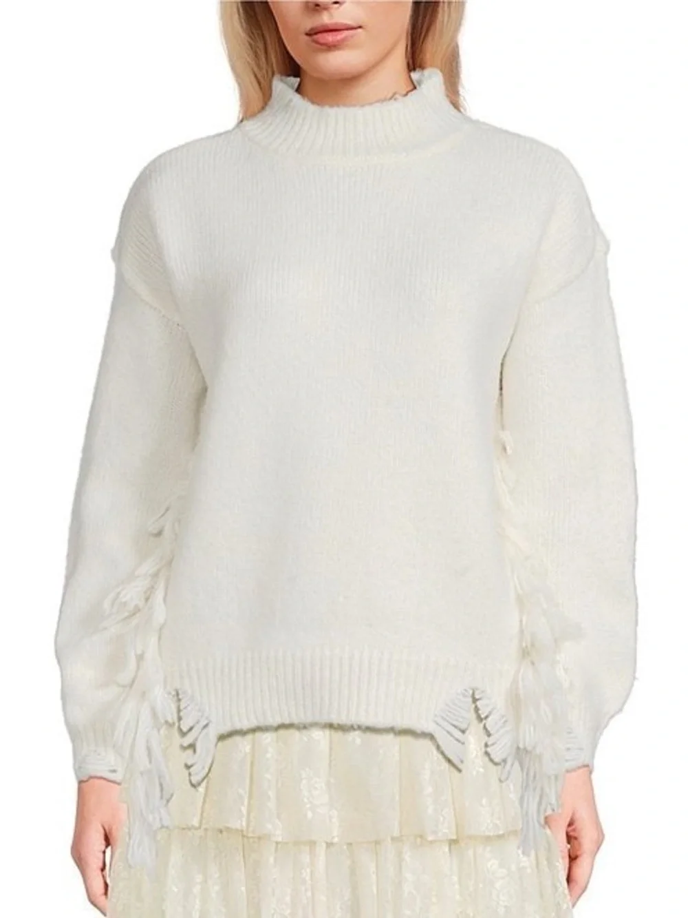 C&V Chelsea & Violet Fringe Distressed Sweater
